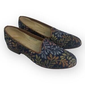 Appleseeds Shoes Womens Sz 6.5 Ballet Flats Leaf Print Leather Slip On Tapestry